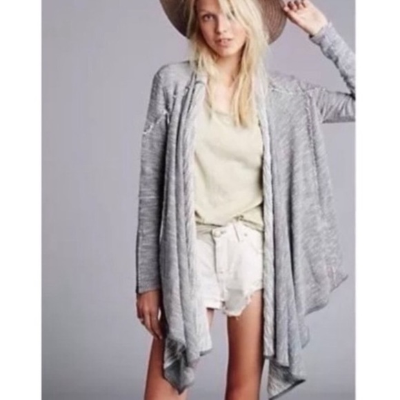 Free People In the Loop Waterfall Front, French Terry Grey Jacket w Zipper Cuffs - Picture 13 of 15